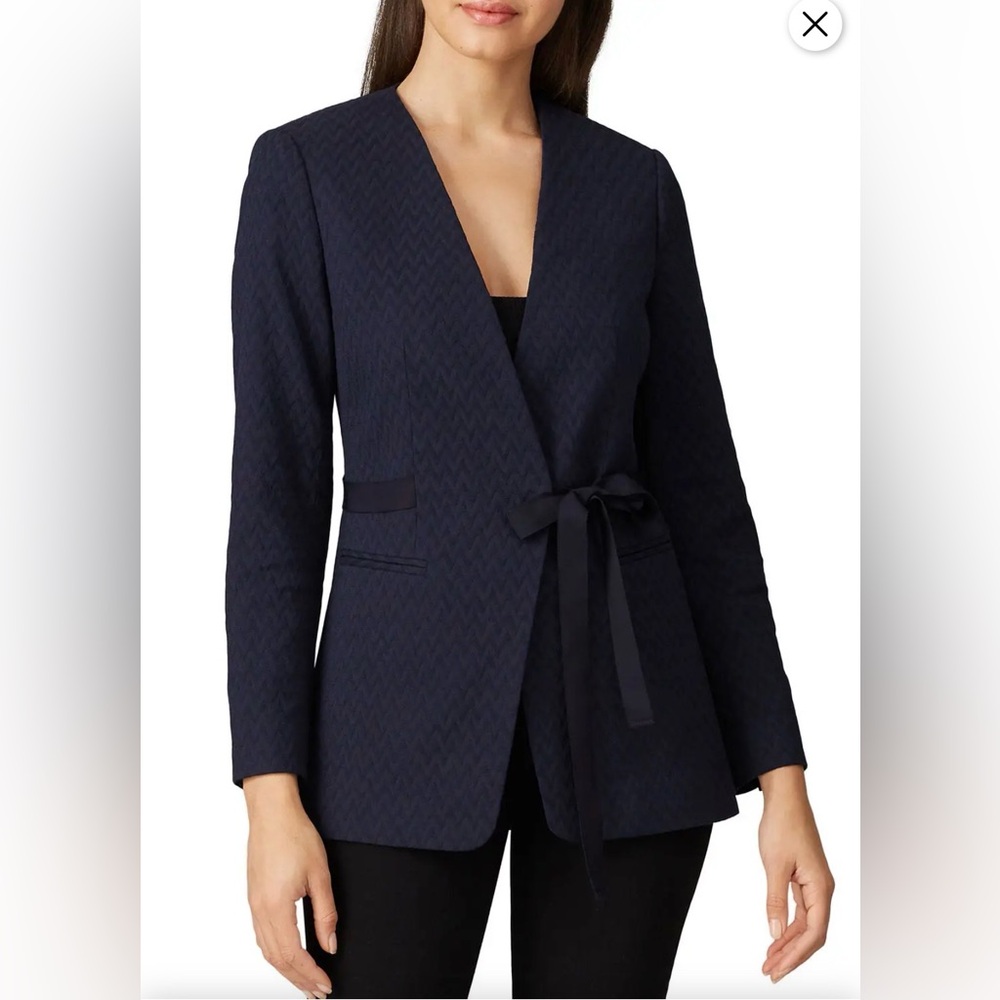 Rebecca Taylor Navy Textured Tie-Waist Blazer